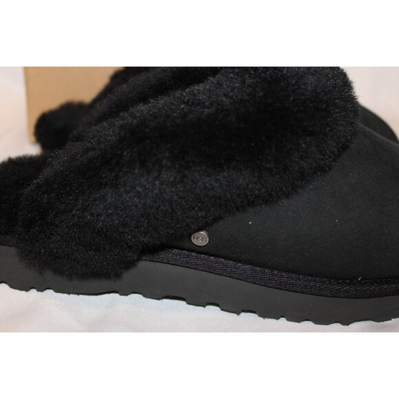 UGG WOMEN'S CLASSIC SUEDE SHEARLING LINED SLIPPERS BLACK NIB - Picture 3 of 7